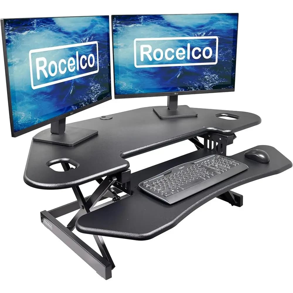 Convertitore per Scrivania Regolabile in Altezza 46 Pollici - Supporto Rapido per Monitor Doppio Sit-Stand - Piano di Lavoro con Molla a Gas per Computer