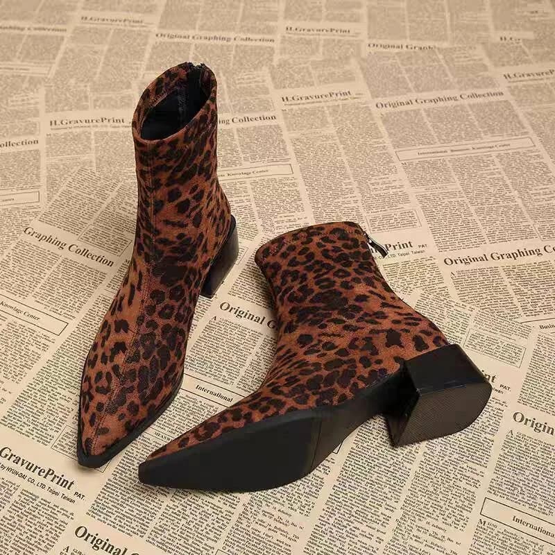 New Low Heel Women Mordern Ankle Boots Fashion Pointed Toe Party Dress Shoes Female Vintage Slim Short Booties