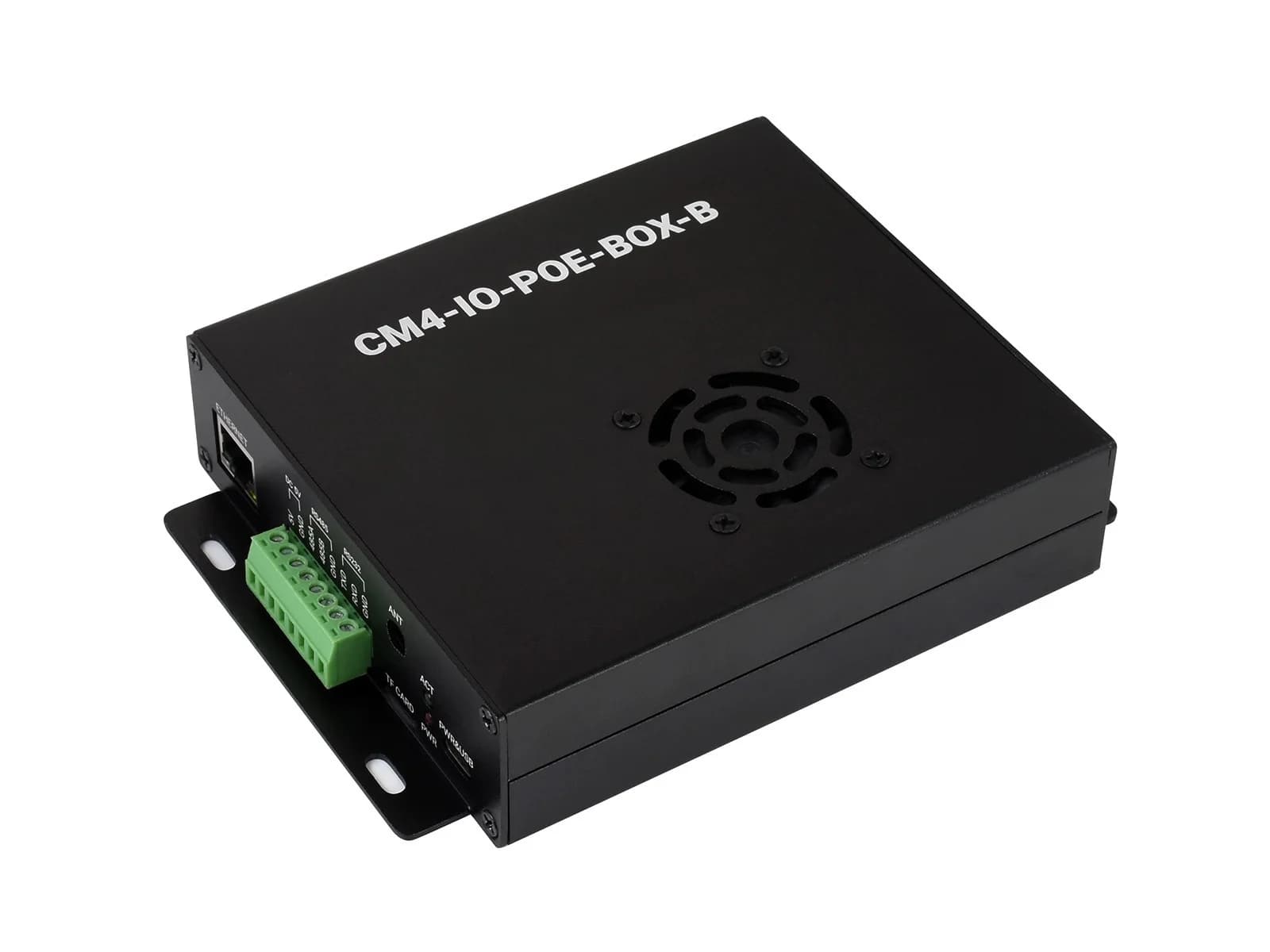 CM4-IO-POE-BOX-B, mini-computer PoE (tipo B) basato sul modulo di elaborazione Raspberry Pi 4 (NON incluso), custodia in metallo, con ventola di raffreddamento