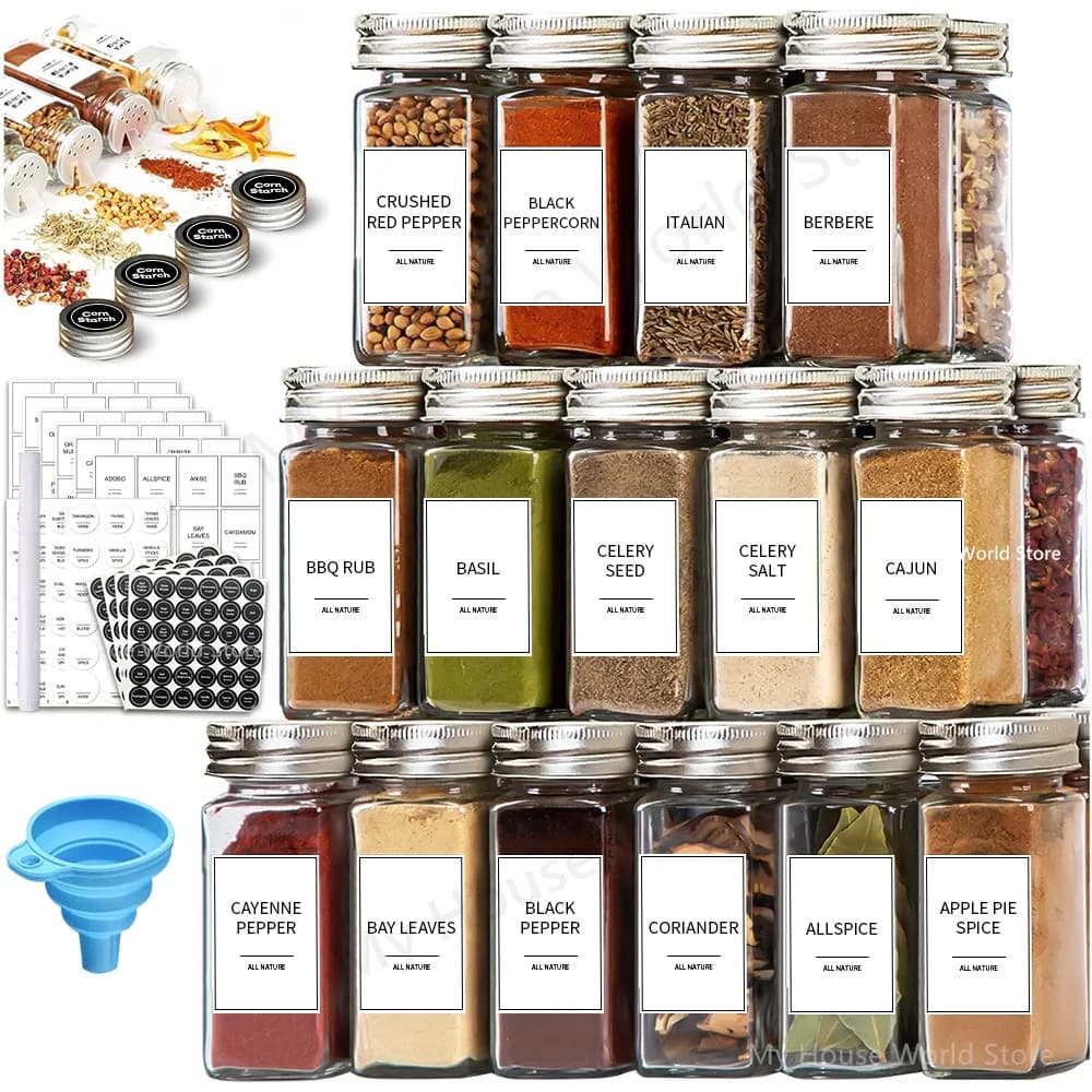 Barattoli per spezie in vetro da 12 pezzi da 4 once con coperchio in argento contenitori per condimenti per spezie con coperchi Shaker Set di barattoli per spezie da cucina