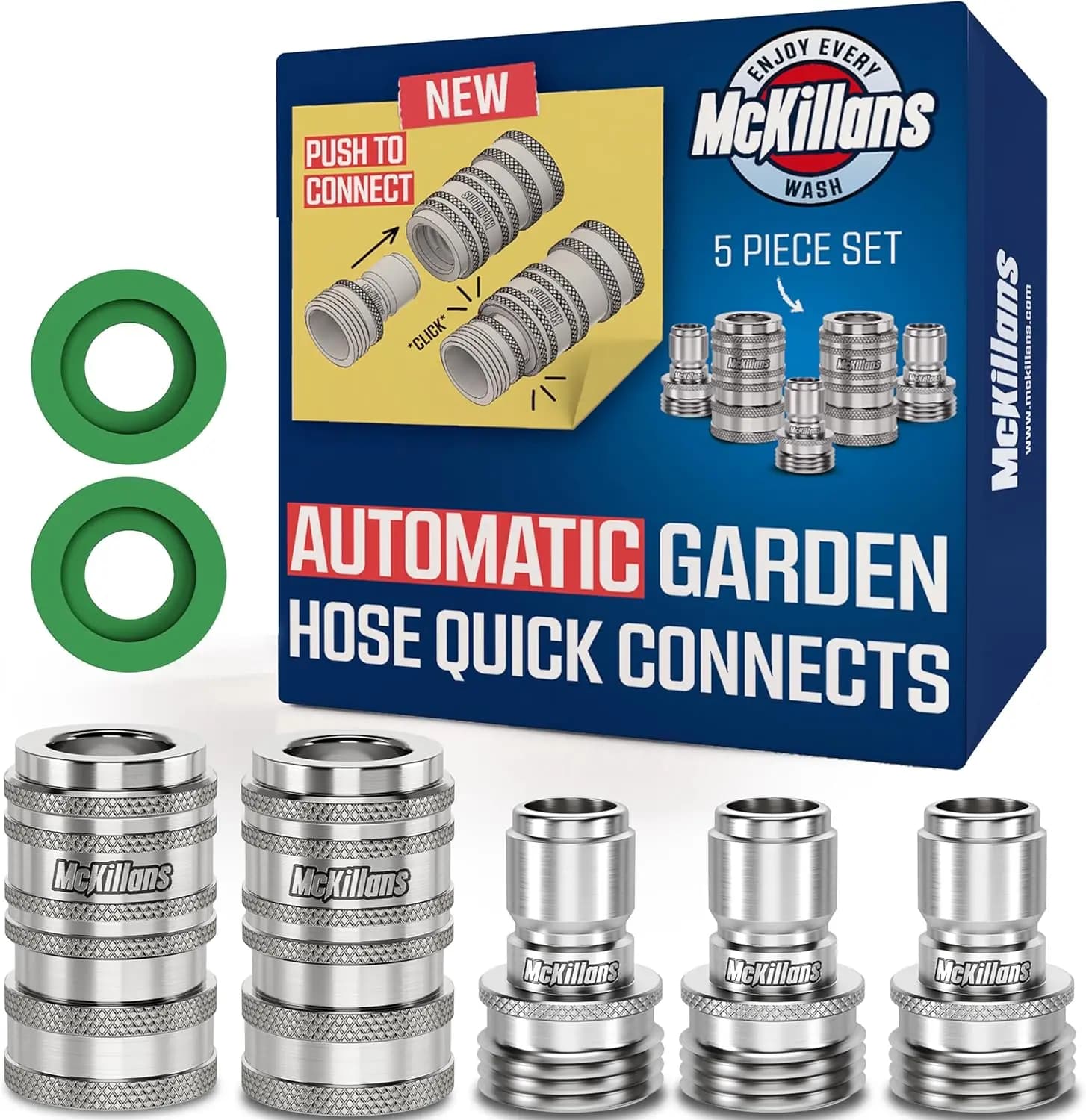 Automatic quick connection kit for garden hose - Universal stainless steel fittings, 5 pcs set for easy irrigation