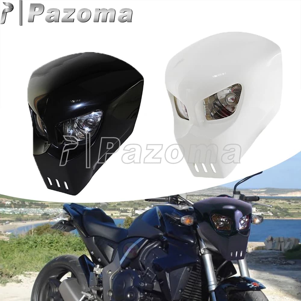 Faro fatto a mano carenatura moto teschio nero faro anteriore lampada per Harley Softail Dyna Chopper Bobber Cafe Racer Custom