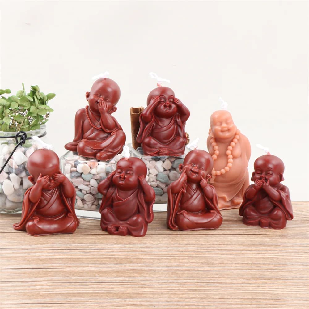 Listen to see speaks not evil monks figurines statue candle perfumed mold crafts for house statue baby Buddha decoration gift