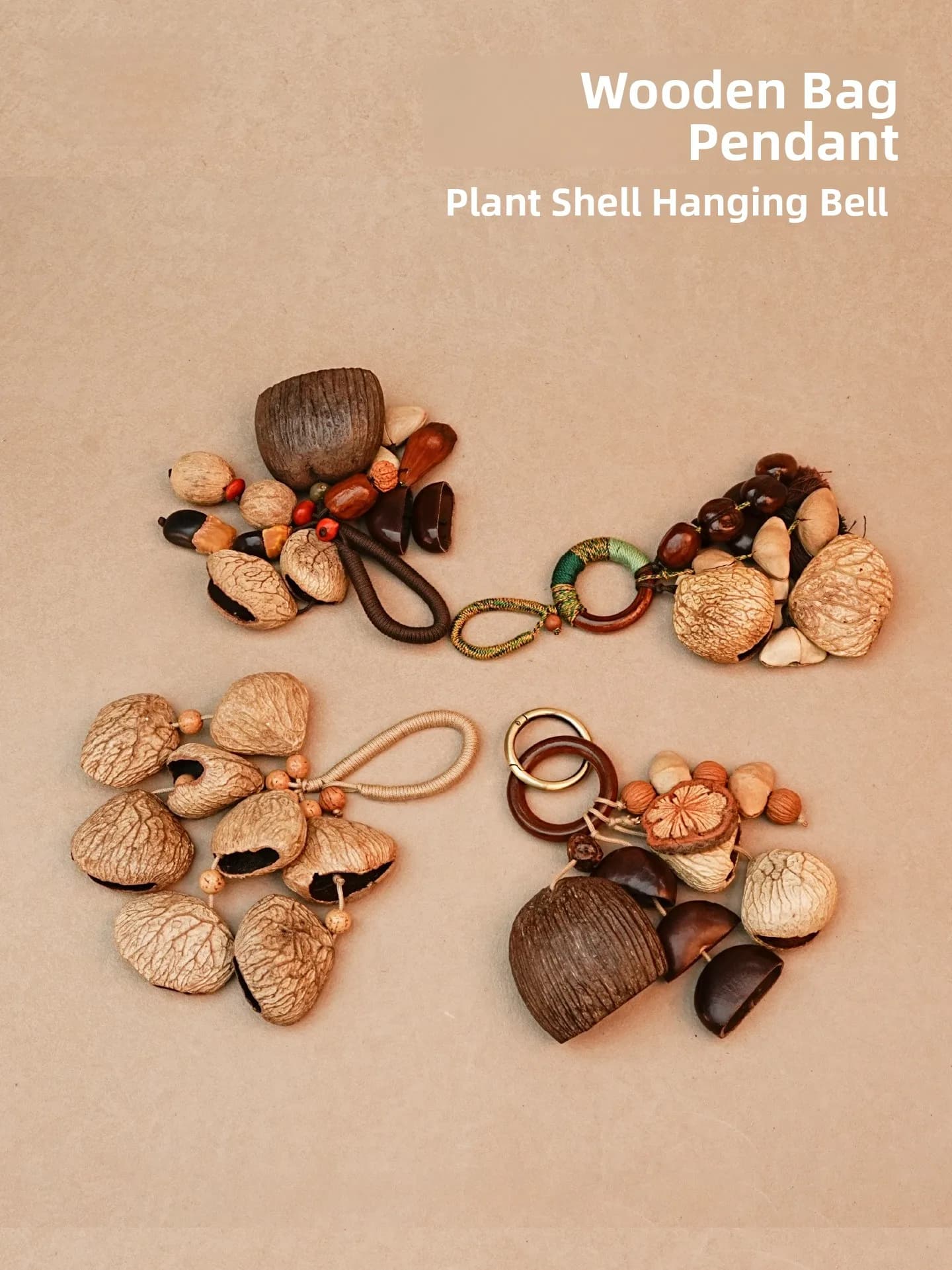 Handmade Natural Plant Wind Chimes Hanging Ornament Rustic Decorative Bell Bag Pendant for Friends from Yunnan Province