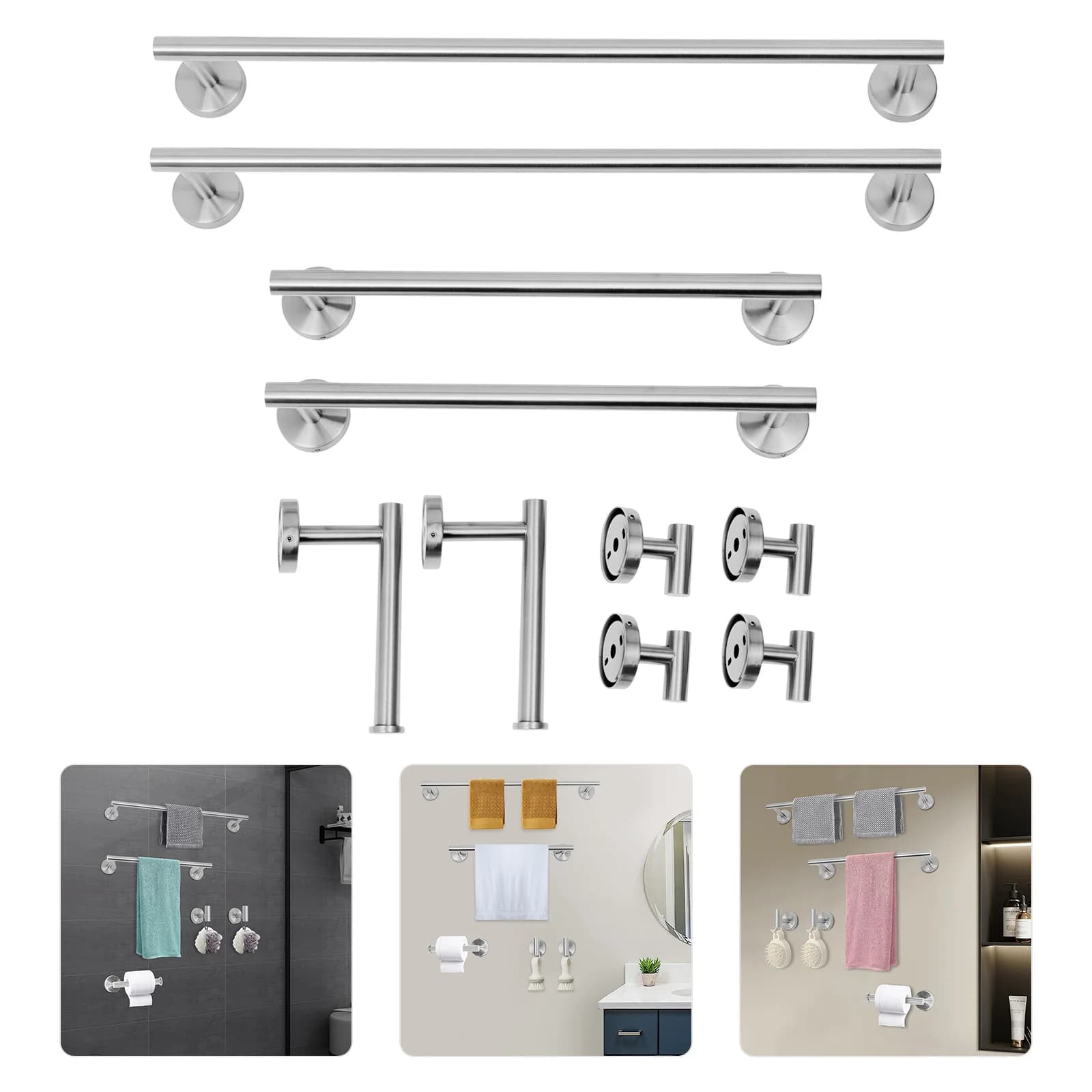Set portasciugamani in acciaio inossidabile da 10 pezzi, set portasciugamani da bagno a parete in argento per cucina, bagno