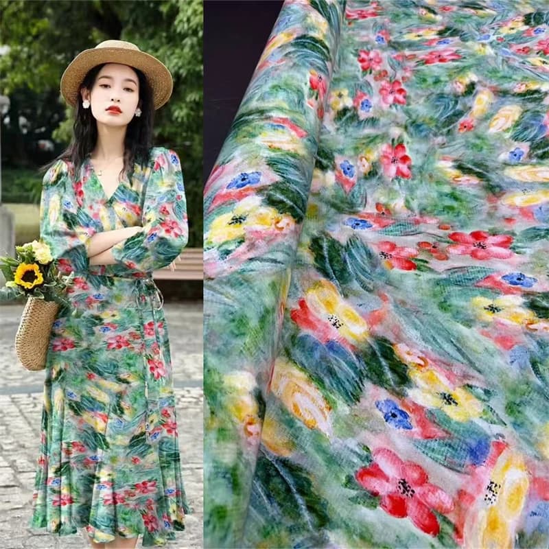 140cm width 18momi double crepe printed silk fabric C home runway new luxury shirt dress designer fabric