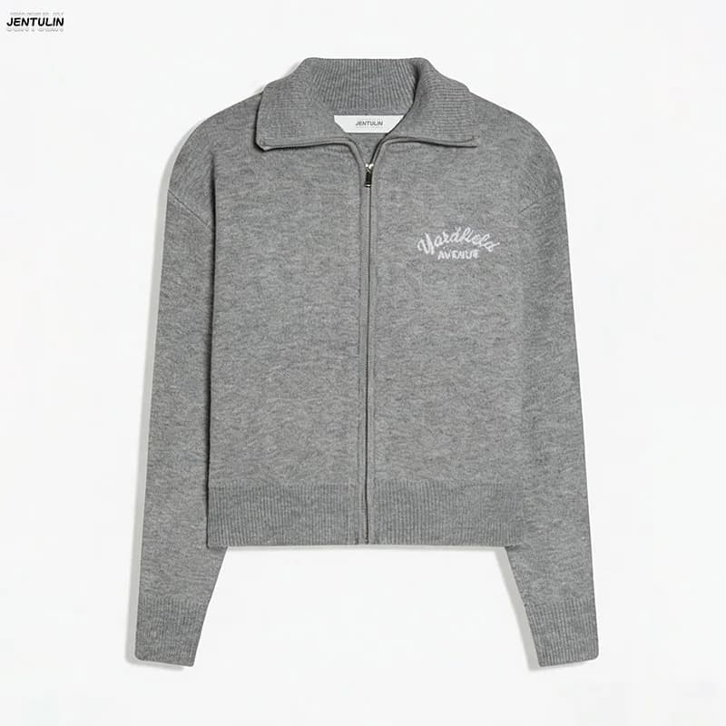 Retro Spliced ​​Zipper Knitted Sweater Women Fashion Stand Collar Long Sleeve Loose Short Cardigan Lady Y2k Letter Knitwear
