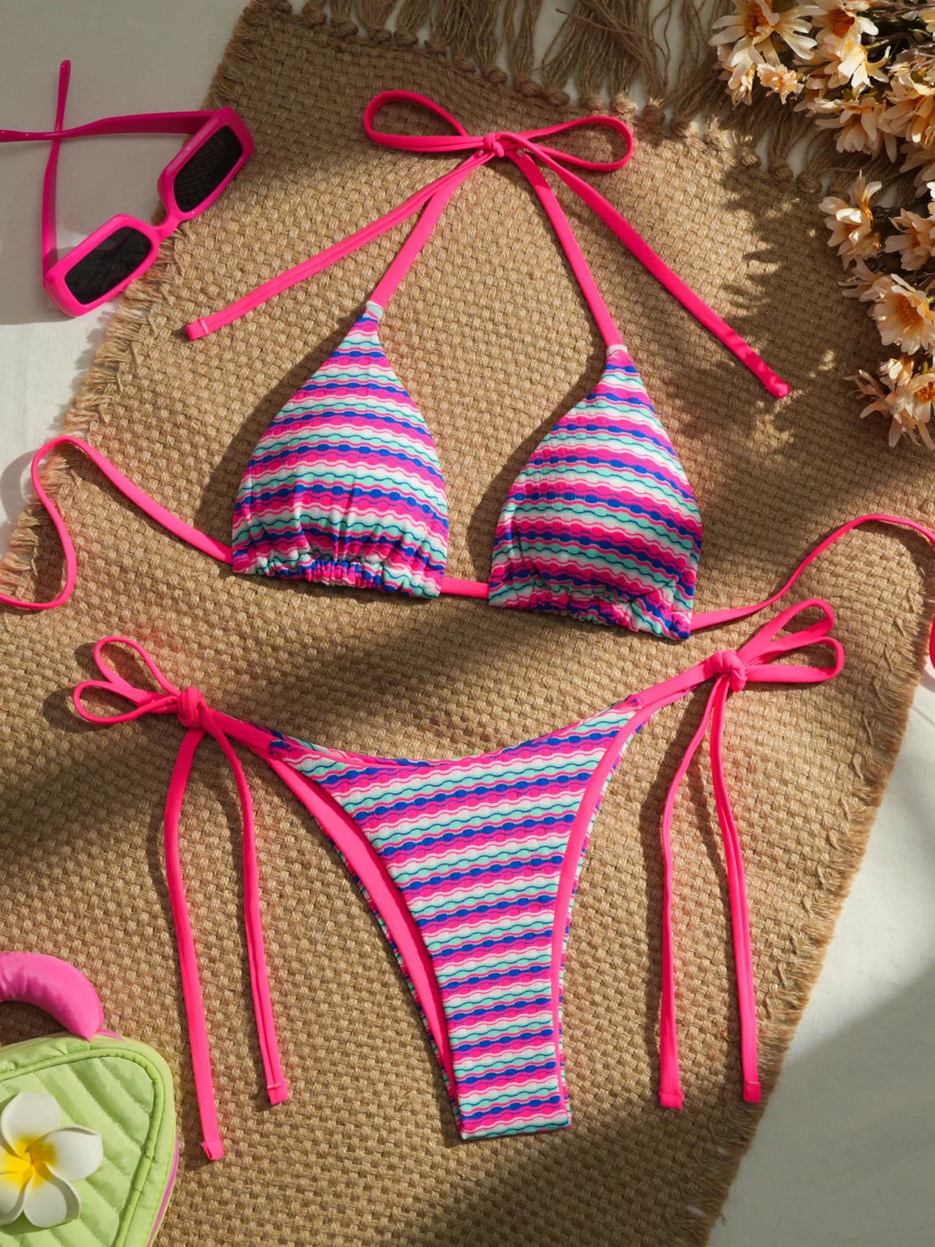 European and American Bikini Women's Two-piece Double-sided Floral Style Beach Swimsuit Women's Two-piece Set Tied Swimsuit