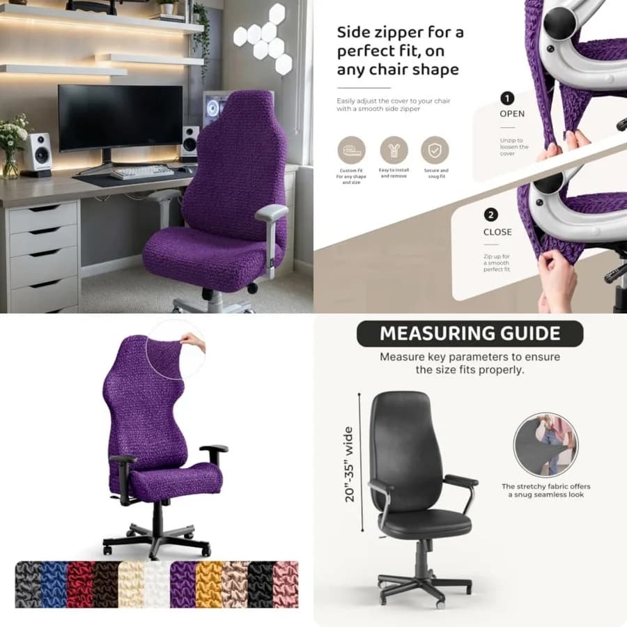 Copertura per Sedia da Ufficio e Gaming - Fodera Elasticizzata per Sedia da Scrivania con Cerniera - Coprisedia in Tessuto - Fodera Aderente Monopezzo