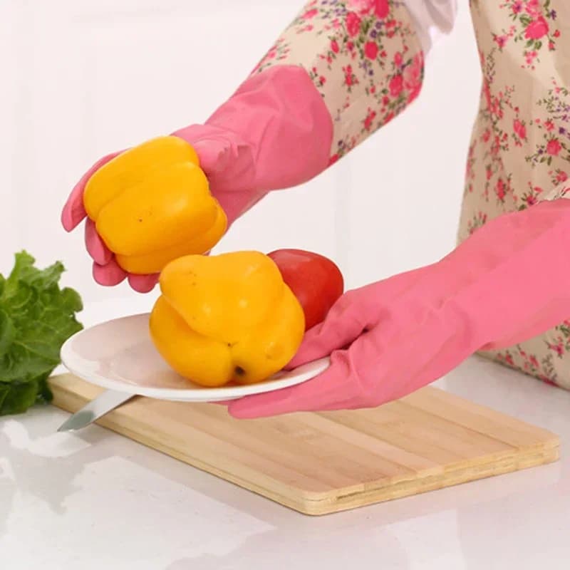 Guanti in lattice di velluto resistenti e impermeabili ispessiti per la cucina delle donne, lavare i vestiti e lavare i piatti lavori domestici