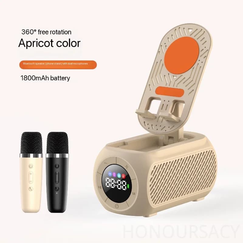 HIFI Stereo Karaoke Bluetooth5.3 Speaker with 2 Mics Deep Bass Boomsbox Portable Mini Subwoofer With Digital Screen Alarm Clocks