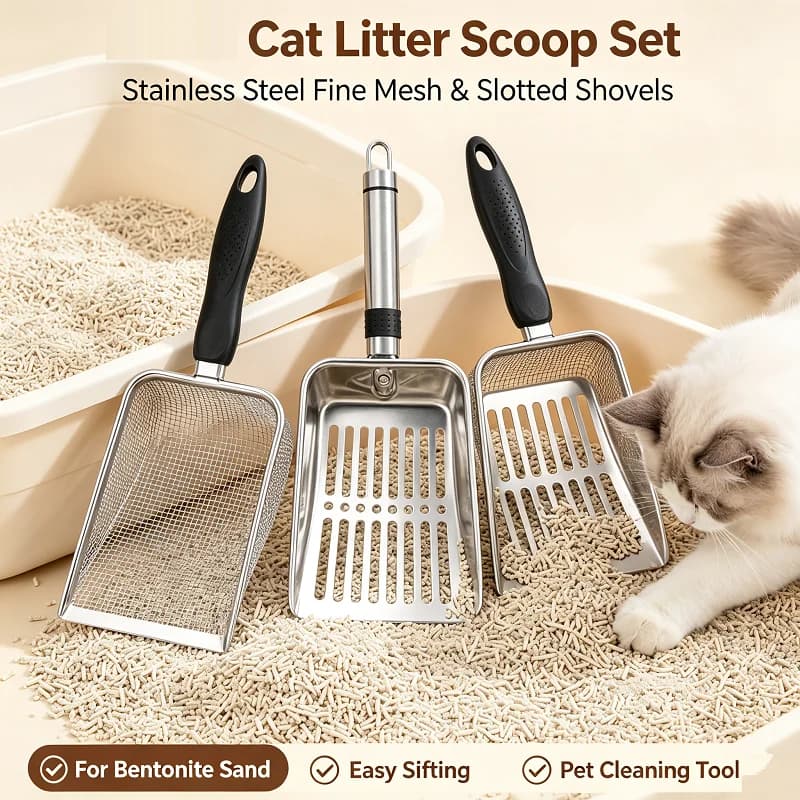 Metal Cat Litter Scoop Fine Mesh Sifter Shovel Stainless Steel Pet Waste Cleaner for Cat Dog Reptile Cleaning Tool MSCZ01/02