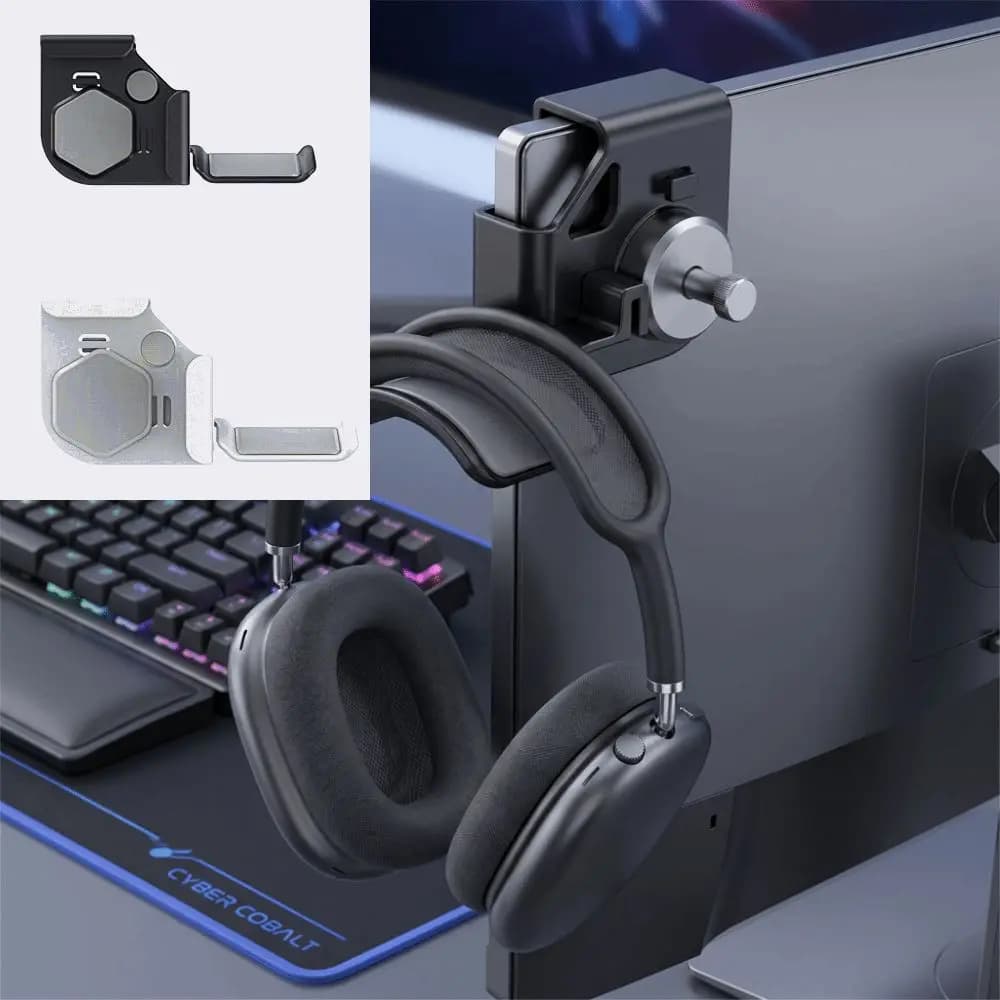Wall Mounted Headphone Stand Clip-On Adjustable Headphone Holder Universal No-Drill Headset Hanging Hook Office Use