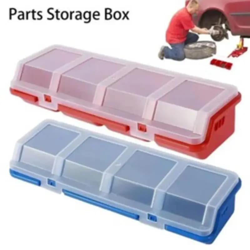 Scatola Organizzatrice per Viti Blu Rossa Nera, Contenitore Porta Parti con 4 Scomparti e Coperchio, Scatola in Plastica per Utensili e Componenti