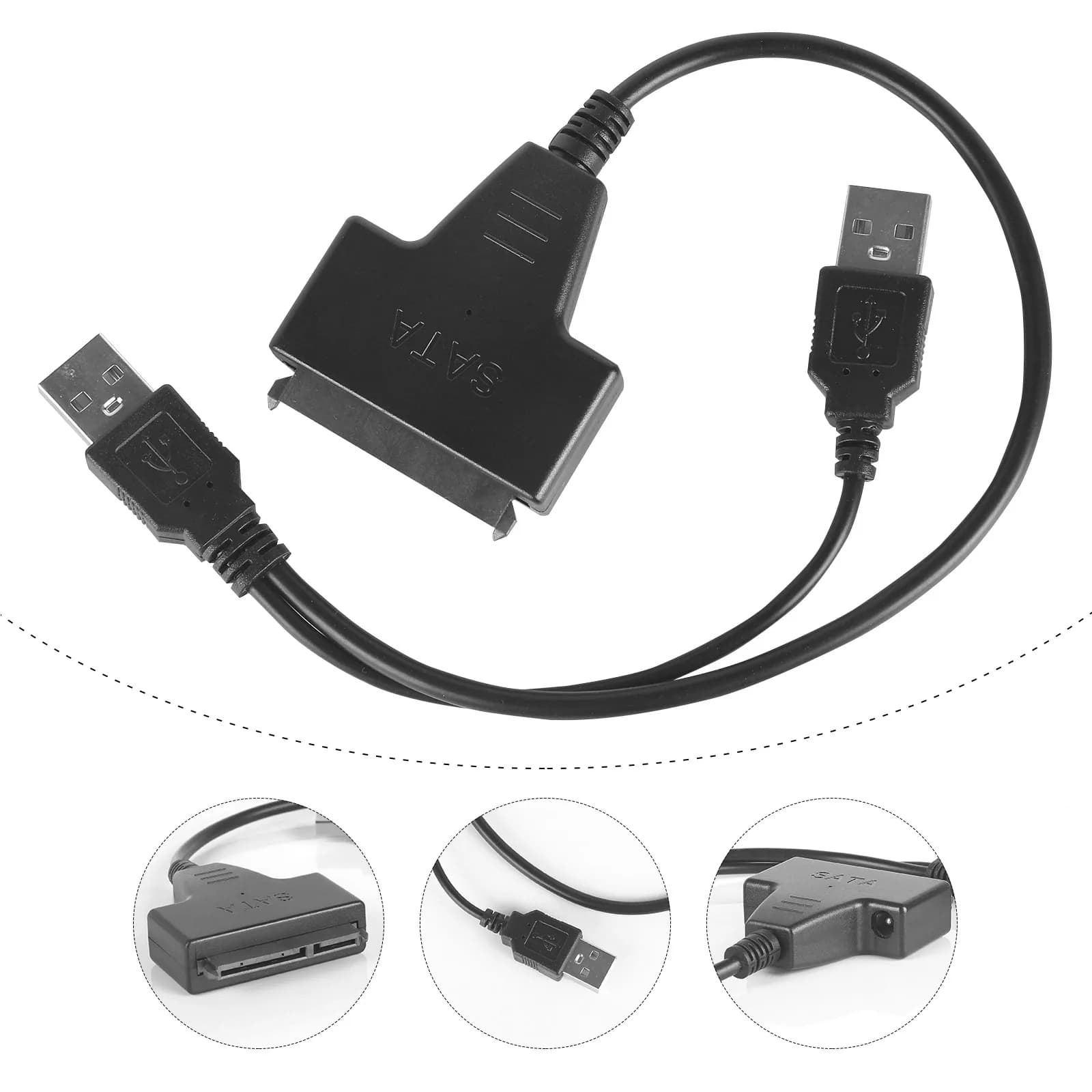 USB 2.0 to Data Cable 2.5 Inch Hard Disk Converter with Dual USB Power Support Laptop Desktop External Hdd Backup Cord