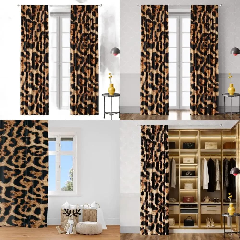 Tende Oscuranti con Stampa Leopardata, 52x84, con Tasca per Asta, 2 Pannelli, Ideali per Camere da Letto e Soggiorni, Tema Animali, Effetto Oscurante