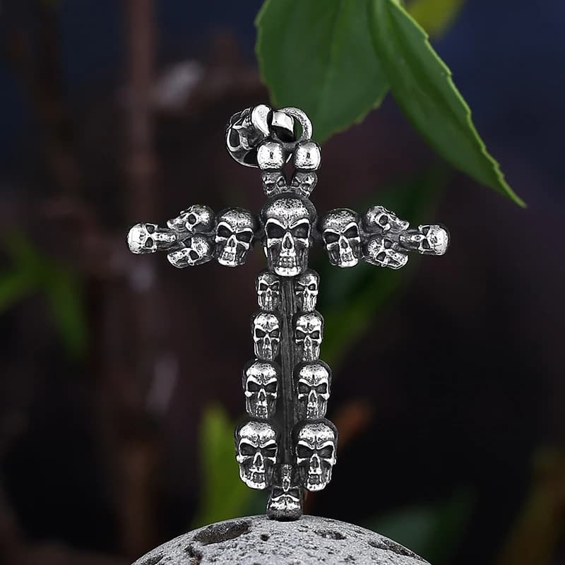 Collana con ciondolo teschio gotico in acciaio inossidabile 316L per uomo collana con croce Punk Vintage gioielli Rock regali per lui