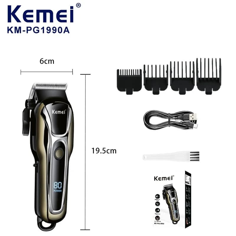 Kemei PG1990A Rechargeable Hair Clipper or Limit Combs Professional Cordless Men Hair Trimmer Men's Hair Cutting Machine Barber