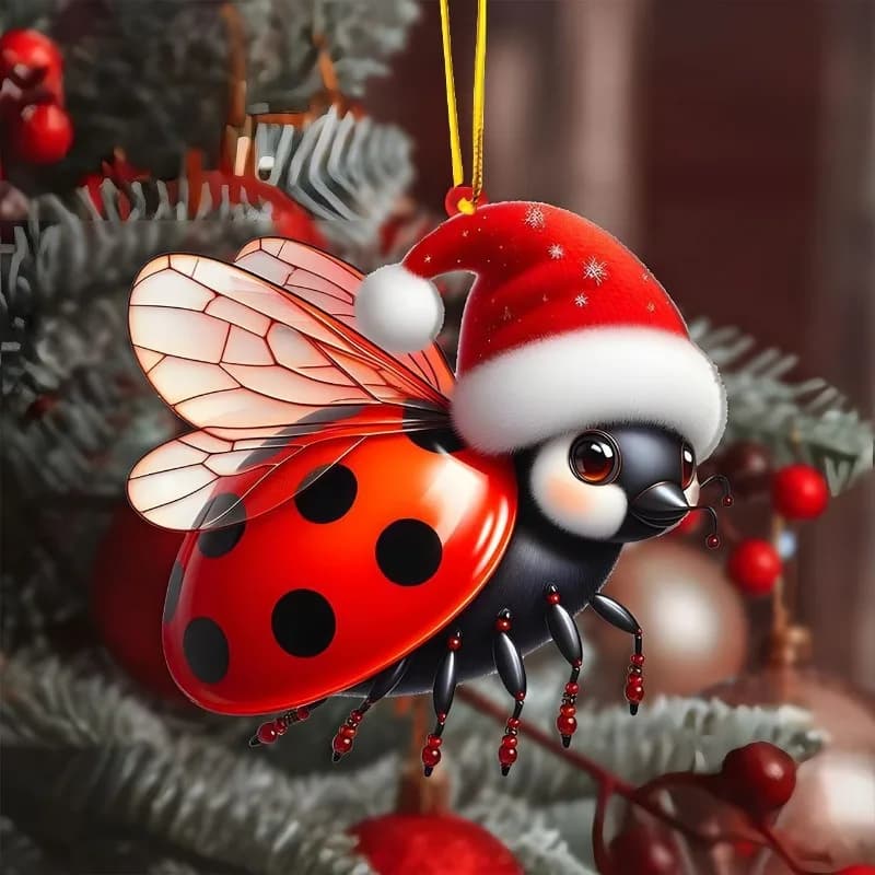 Ciondolo natalizio 2D in acrilico, simpatico coniglietto, riccio, gatto, motivo animale cartone animato, regalo decorativo, ornamento piatto da appendere all'albero di Natale