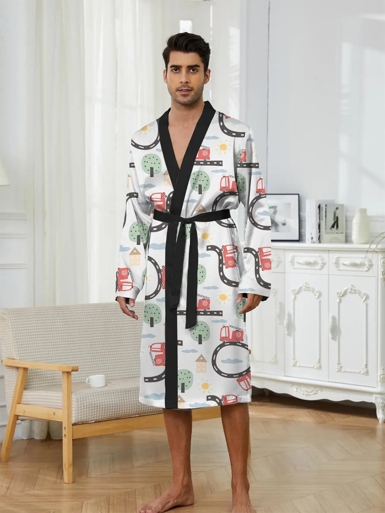1pcs Men's Robes 2026 Spring/Summer 3D Printed Robe man Sleepwear Bathrobe dressing gown Graphic Breathable Shower robe