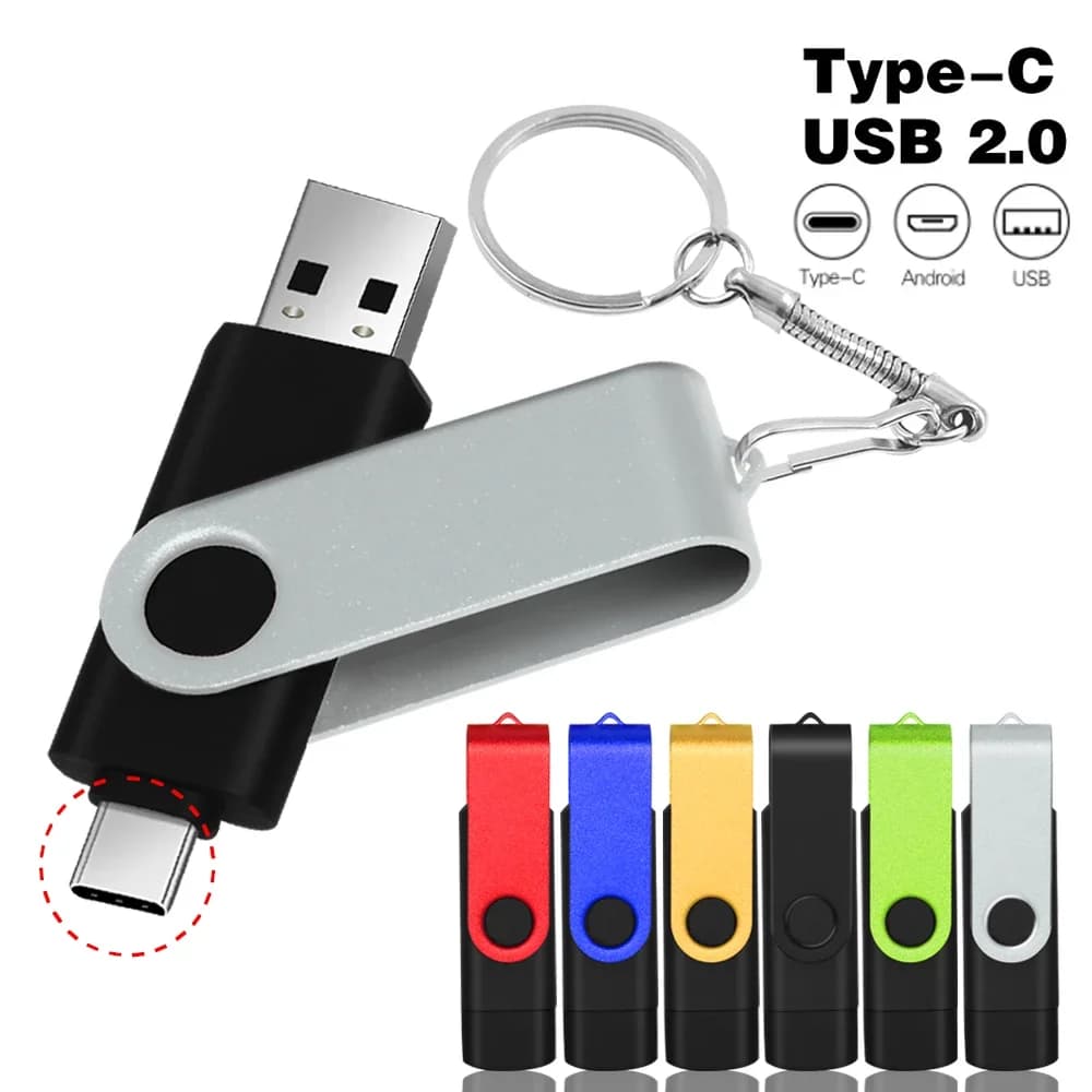 2 in 1 TYPE-C per telefono cellulare chiavetta USB 128GB Memory stick girevole blu 64GB Pen Drive verde 32gb nero capacità reale