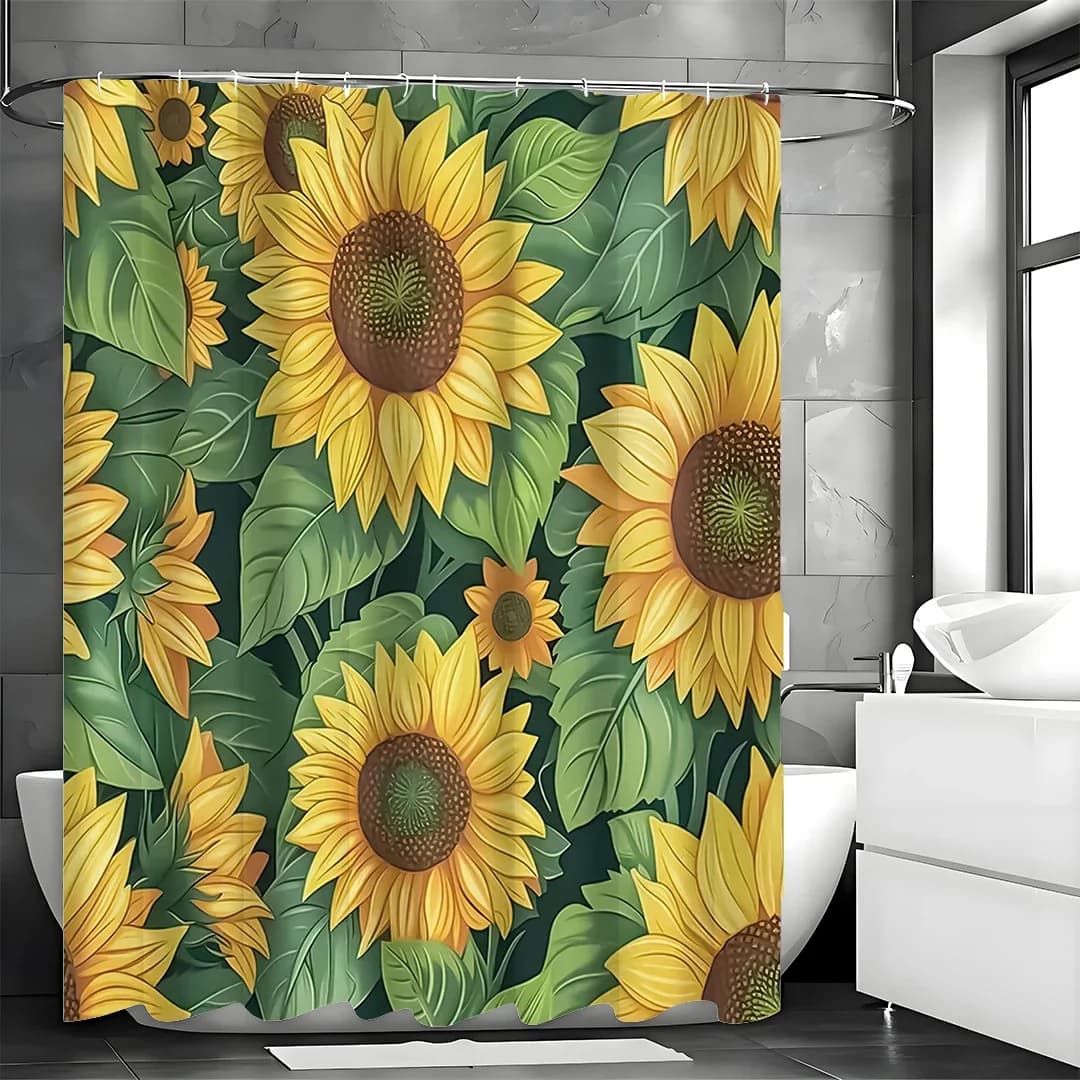 Tenda da doccia girasole, tenda da doccia decorativa per bagno, tenda da doccia impermeabile con ganci