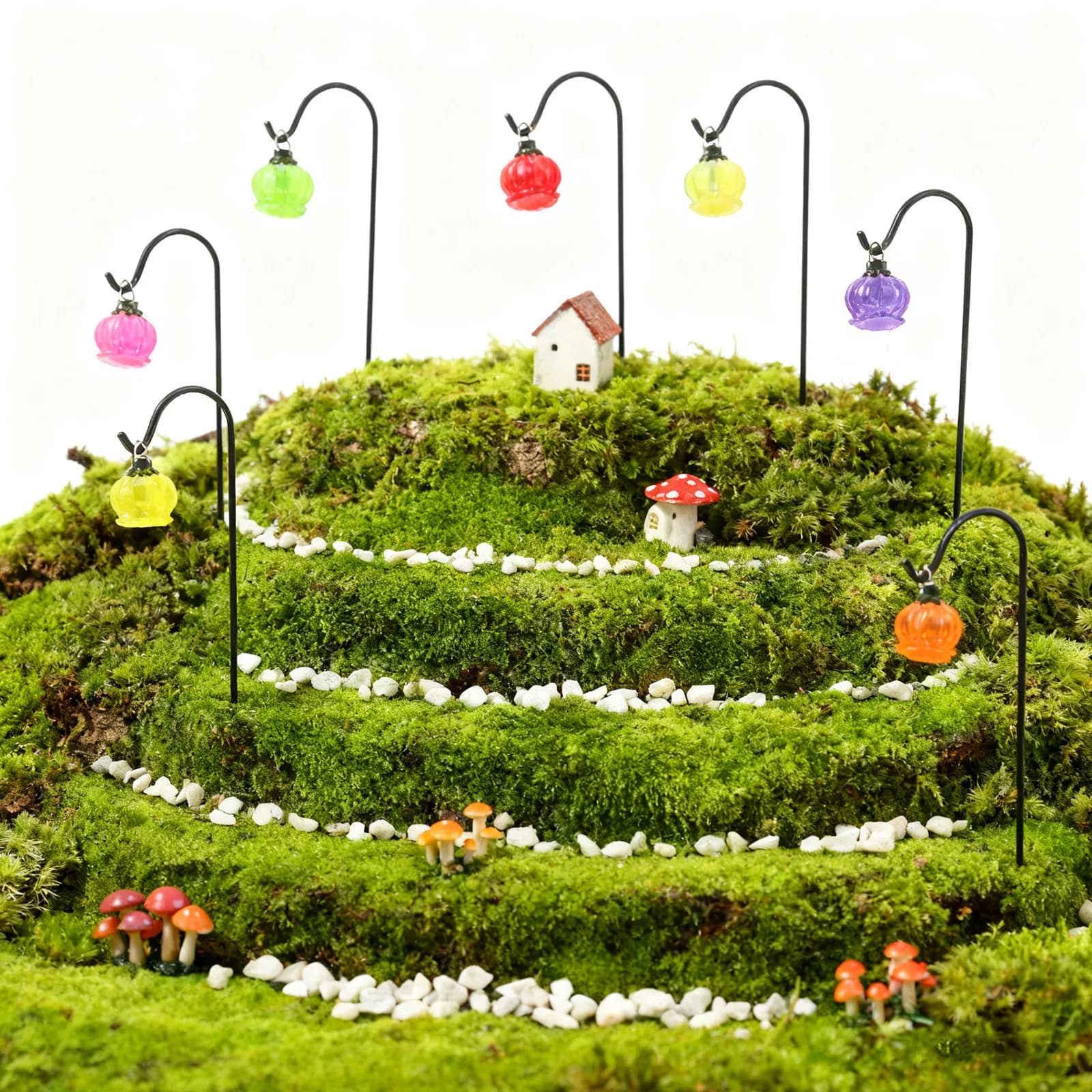 Set di 7 Accessori Luminosi per Giardino, Decorazioni Miniatura per Terrario e Micro Paesaggi