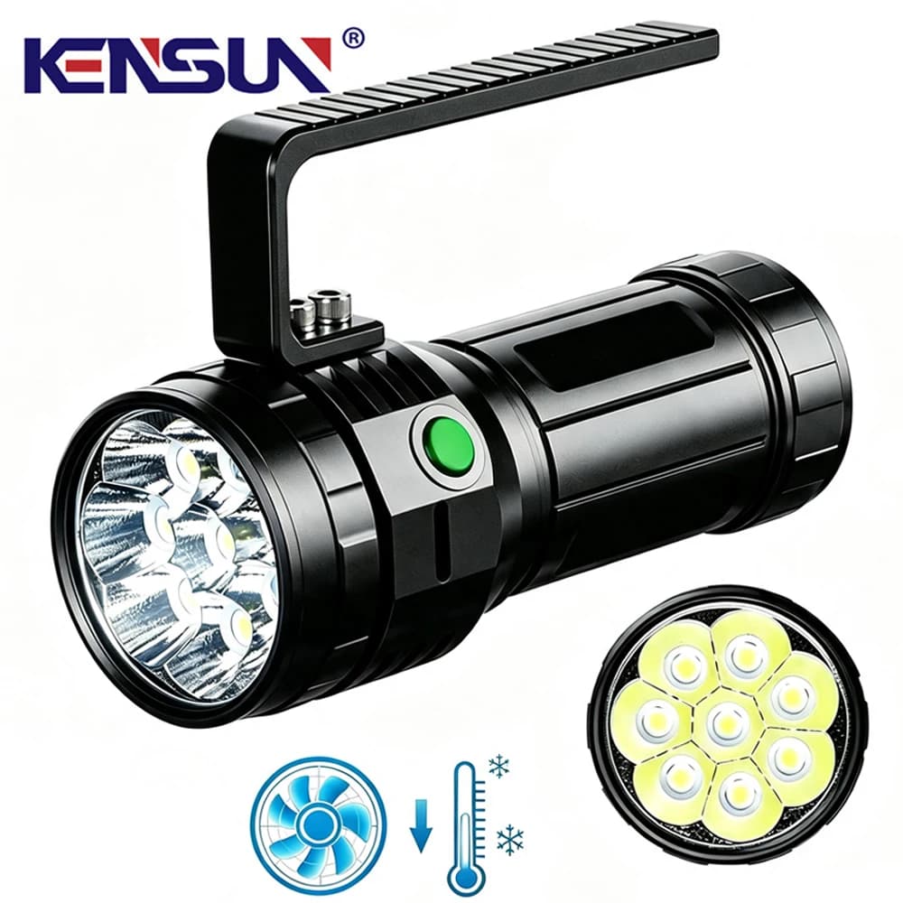 High-brightness Flashlight High Power LED Hand Lantern 40000 Lumens USB Rechargeable Outdoor Smart Fan-cooled Tactical Torch