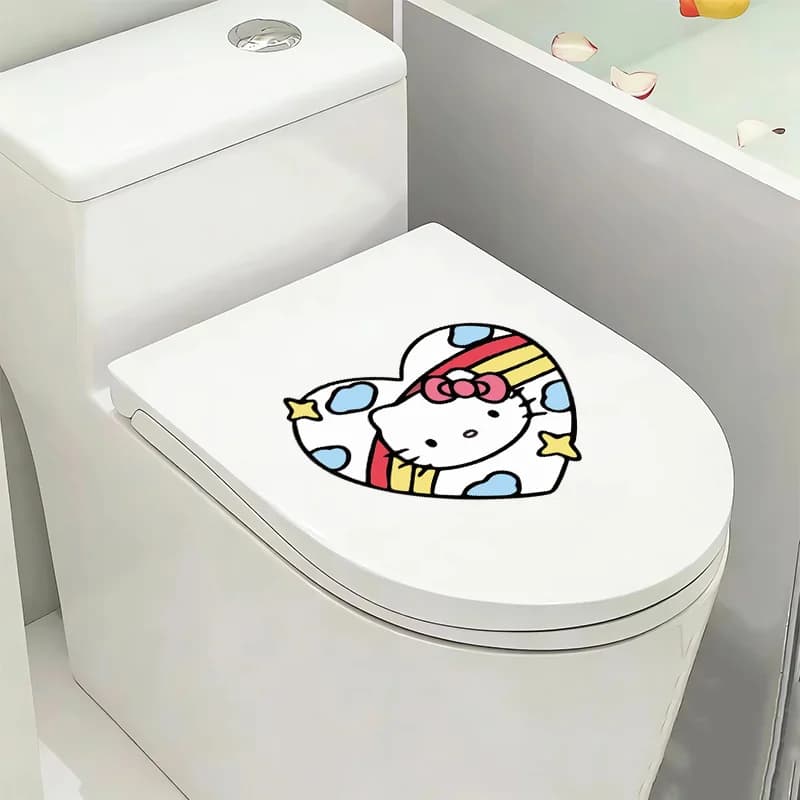 Hello Kitty Kawaii Toilet Decals, Waterproof PVC UV Printed Design, Conceal Blemishes for Indoor Home Decoration