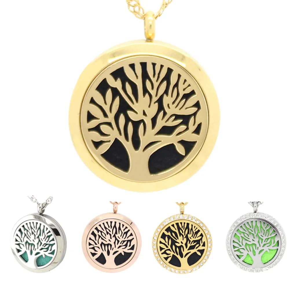 Stylish Life Tree Locket Pendant for Women Aromatherapy Diffuser Jewelry Refillable Openable Mini Air Freshener Necklace with