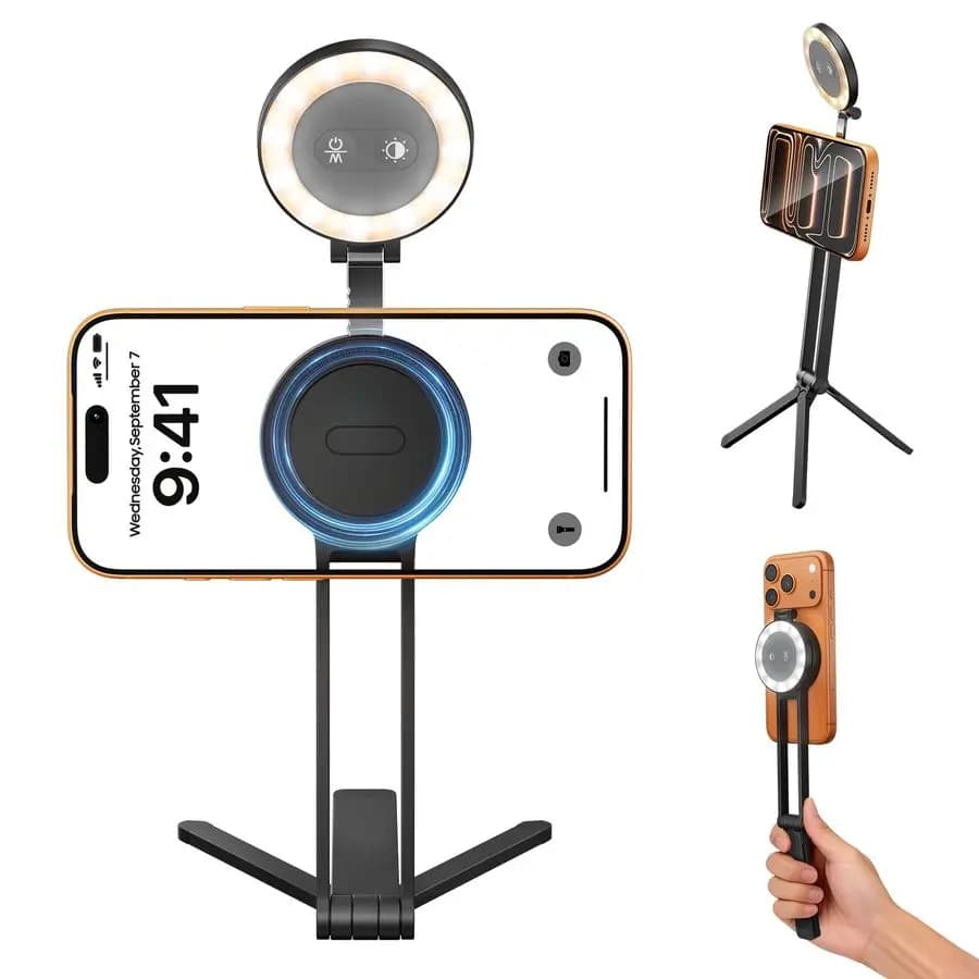 Magnetic Tripod for Phone with Selfie Light for Magsafe, Smartphone Support, Selfie Auction with iPhone Filling Light