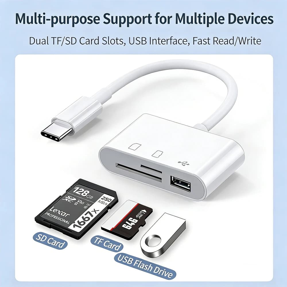 Adattatore 3 in 1 Type-C con lettore di schede TF SD, connettore OTG USB C USB 2.0 per Samsung, Xiaomi, Macbook, adattatore USB Type-C