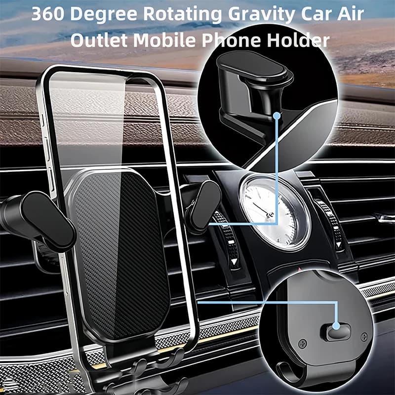 Gravity Car Phone Holder Car Air Vent Clip Mount Hook Cell Smartphone GPS Holder Mobile Bracket Support For IPhone 15 14 Samsung