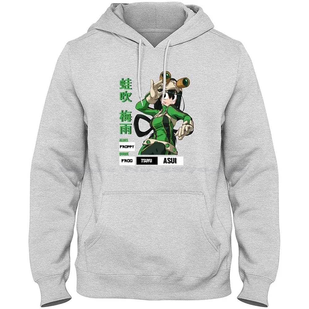 Boku No Hero Academia-- Tsuyu Asui Froppy T-shirt Felpa con cappuccio in puro cotone 100% Boku No Hero Anime Manga All Might Deku