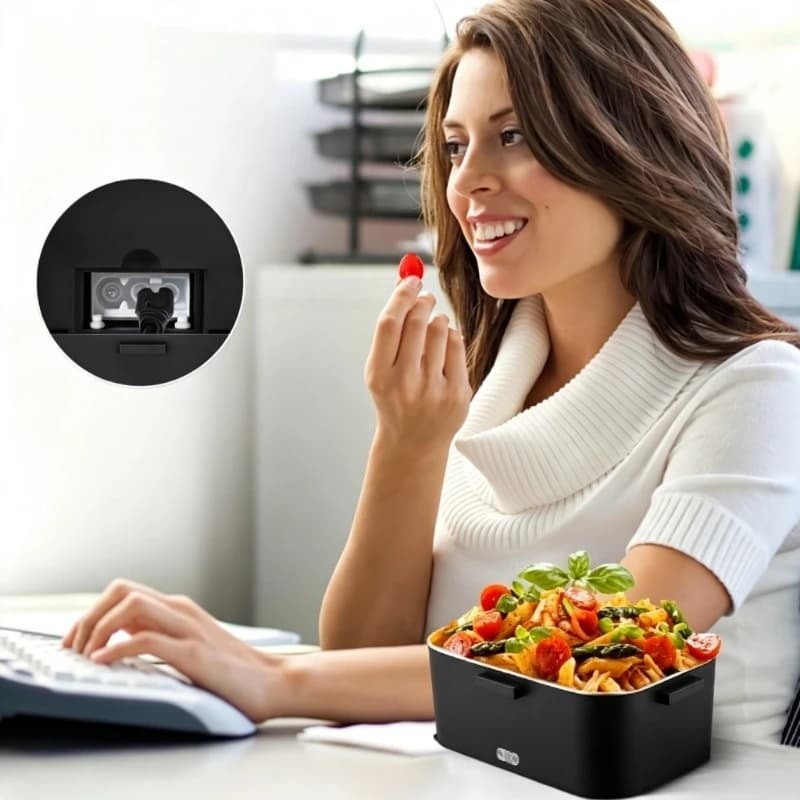 Electric Heated Lunch Box 110V for Home Office, Portable Food Warmer, 304 Stainless Steel Heating Lunch Container, No Microwave Needed, Leakproof Thermal Lunchbox for Adults Work