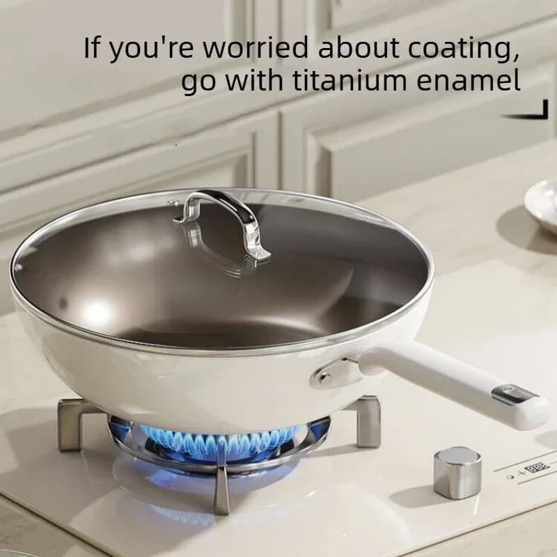 Coating-Free Non-stick Wok, Lightweight Titanium Enamel Frying Pan, Compatible with Induction & Gas Stove Frying Pan