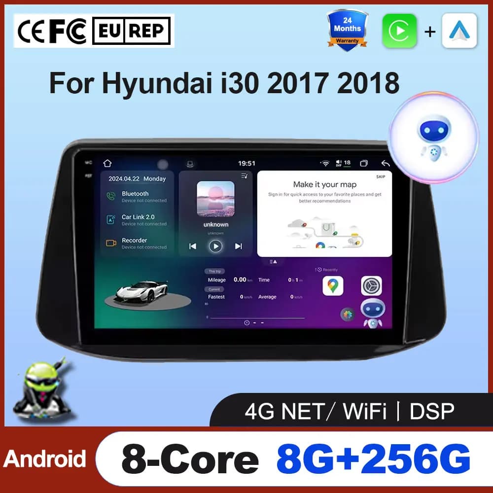 Android 16 Atuo Radio Multimediale GPS Video di Navigazione Per Hyundai i30 2017 2018 Auto Senza Fili Carplay 4G LTE WIFI Strumenti Ventola Strumento