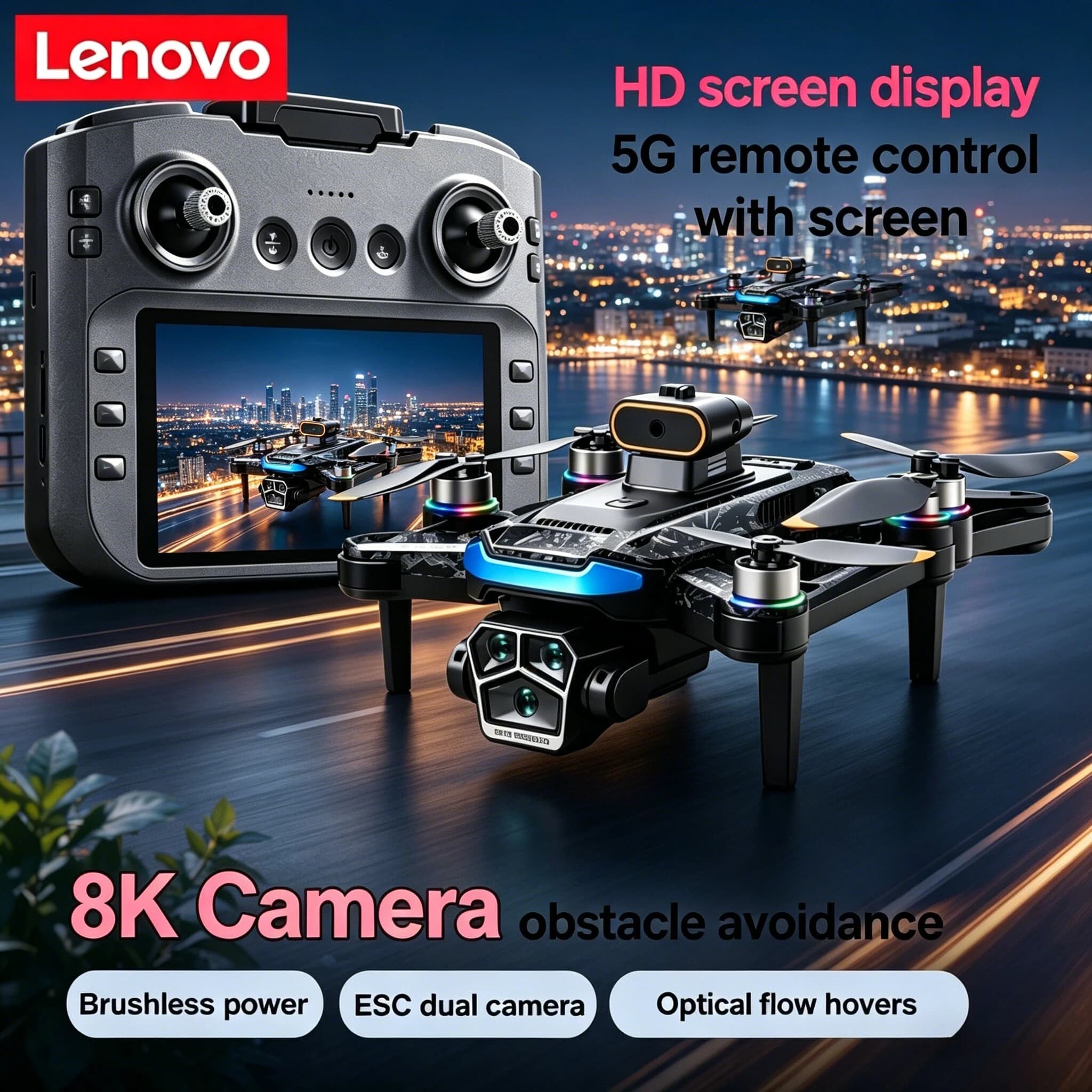 Lenovo Mi A14Pro Max Obstacle Avoidance Optical Flow three Camera Brushless GPS 8K Toys Drone Distance RC Quadcopter Foldable.