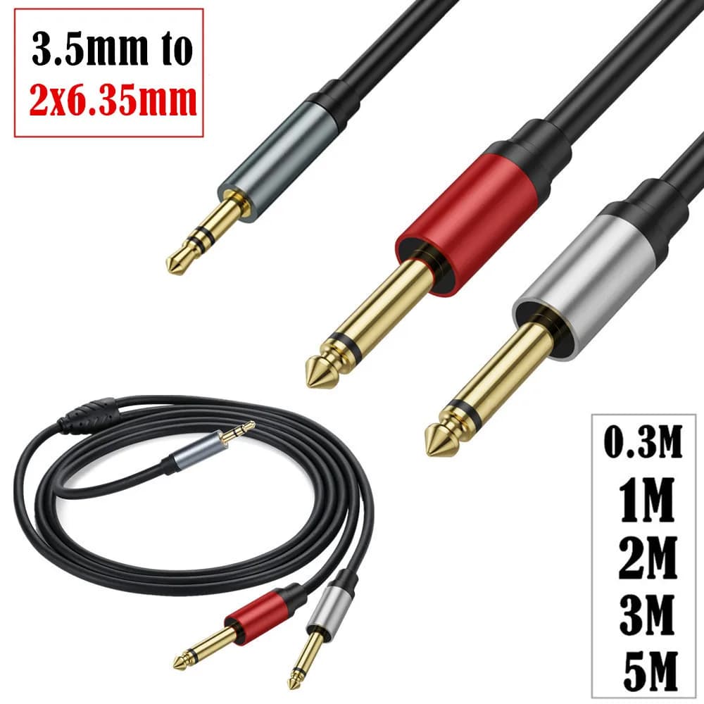 Cavo sdoppiatore Y da 3 poli 3,5 mm TRS a doppio 6,35 mm TS 6,5 mono, compatibile con iPhone, iPod, laptop, lettori CD
