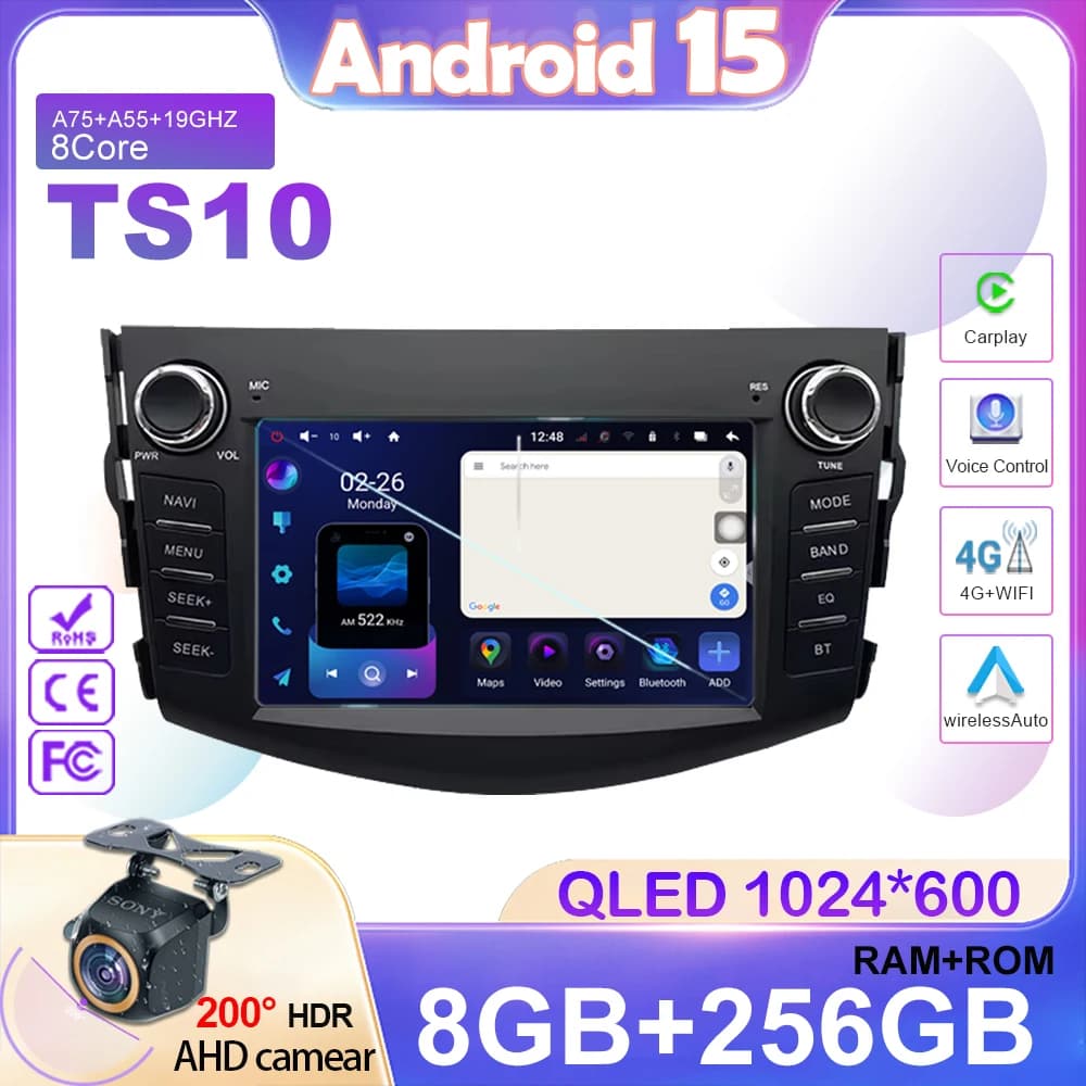 Per Toyota RAV4 Rav 4 2006-2012 Autoradio Lettore Multimediale di Navigazione GPS Carplay Auto DVD Autoradio 2din Android 15 WIFI 4G