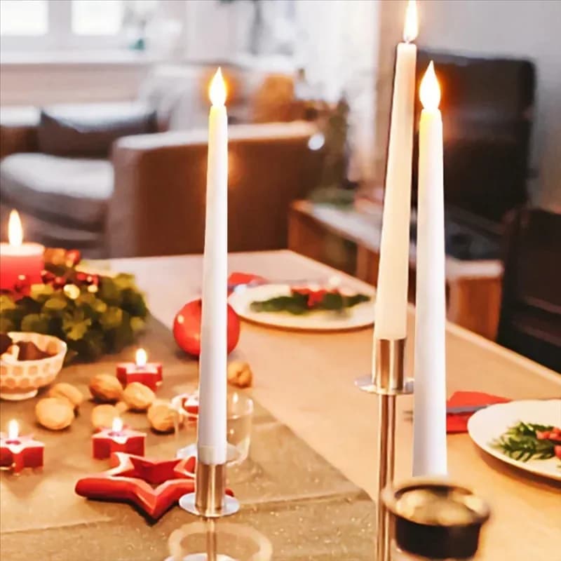 ABUI-Candele natalizie a LED senza fiamma, lunghe alimentate a batteria, per chiesa, tremolanti, a punta, decorazione per la casa