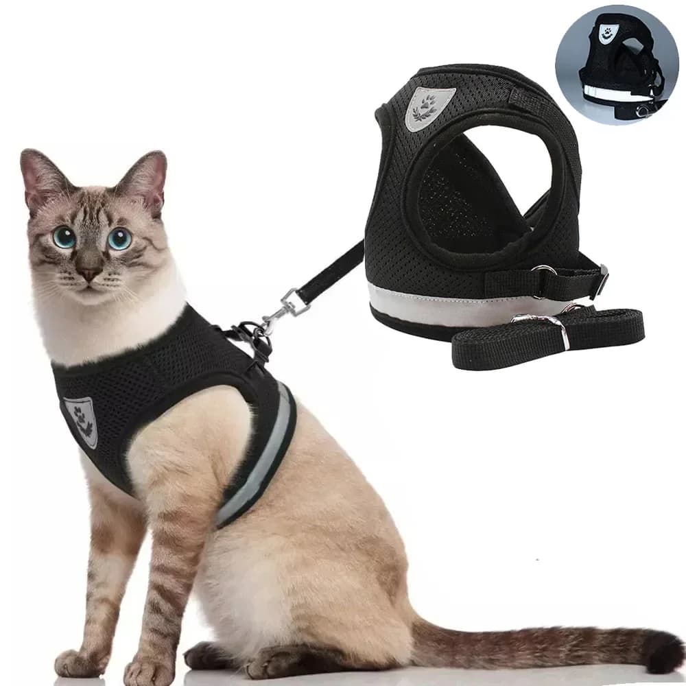 Adjustable Reflective Cat Harness Lead Leash Set Escape Proof Mesh Vest Harness Puppy Dog Collar Small Dogs Cats Pet Supplies