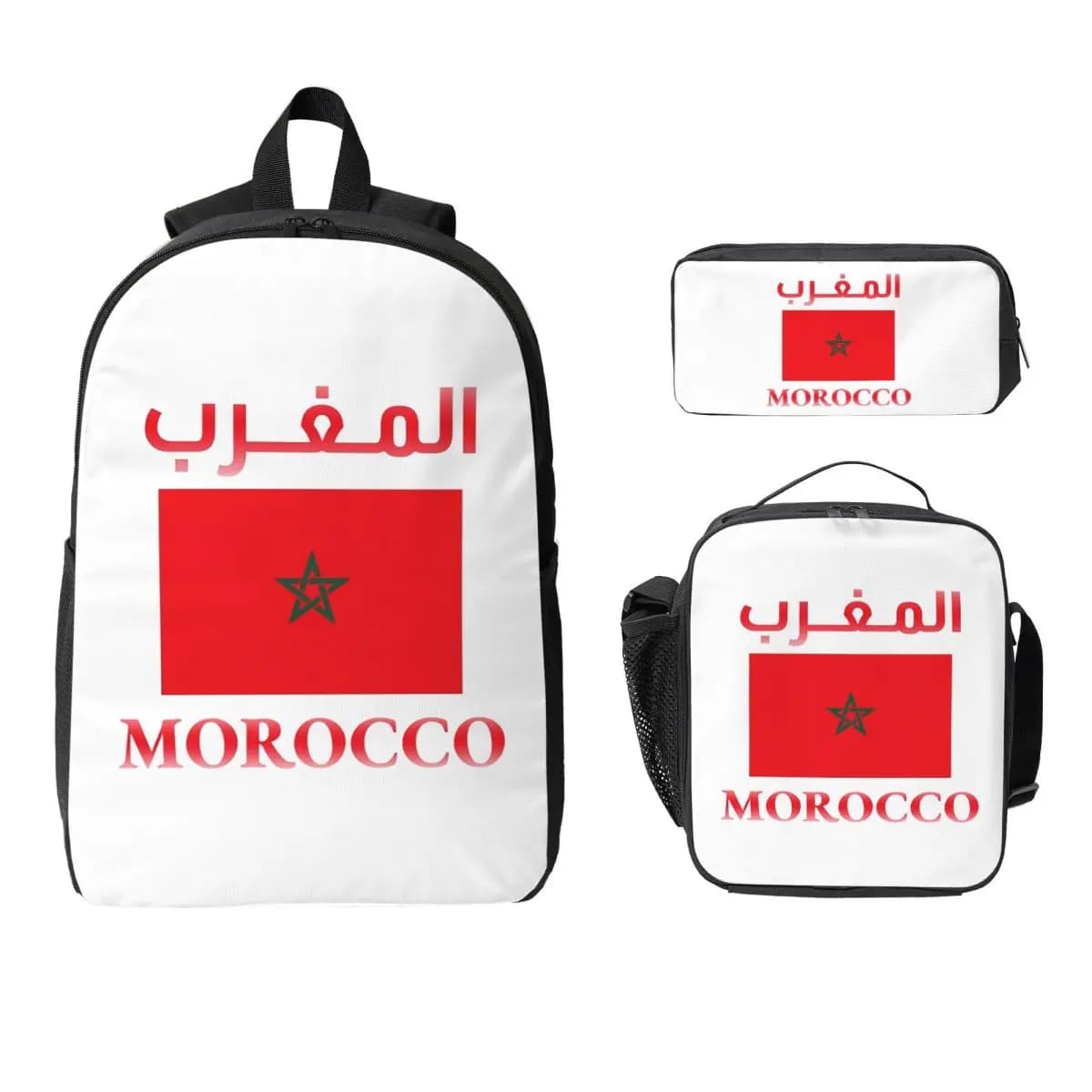 Passaporto Marocchino, Regno del Marocco, Zaino, Borsa per la scuola, Borsa per computer, Borse a tracolla, Set da 3 pezzi, Borsa termica per il pranzo, Astuccio
