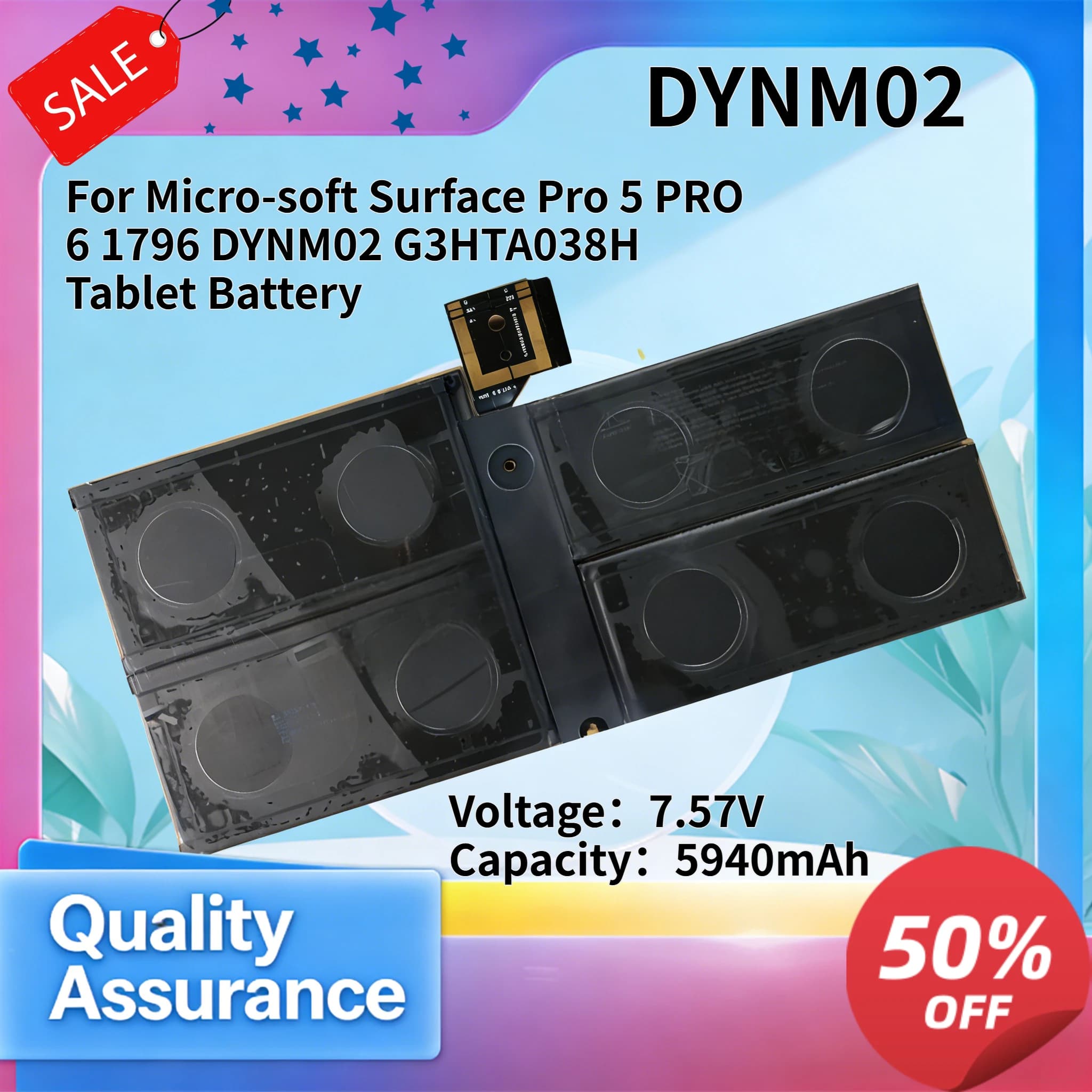 5940mAh 7.57V Compatible with Micro-soft Surface Pro 5 PRO 6 1796 DYNM02 G3HTA038H Tablet Battery