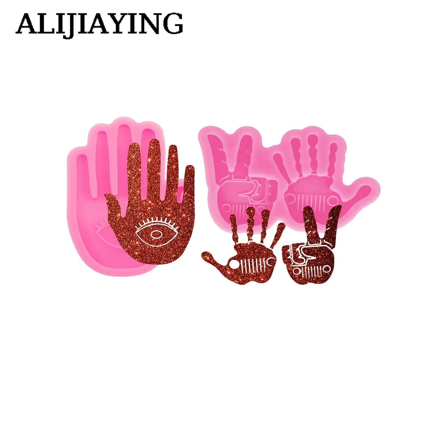 DY0119 Shiny Love Sign Hand Middle Finger Molds Epoxy Resin Silicone Rubber Mold, Hand with Light Stand Chocolate Fondant Molds
