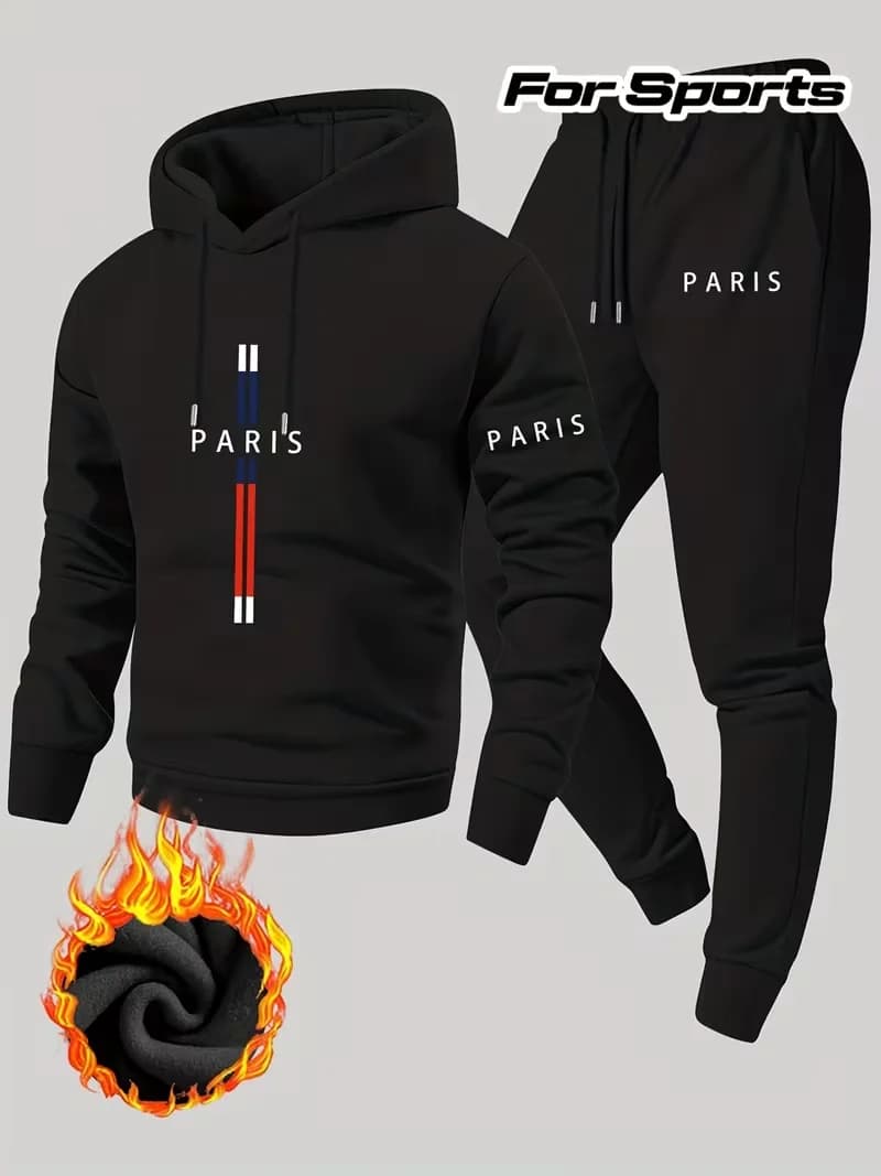 Men's Urban Casual Two-Piece Set Hooded Top & Sports Pants Autumn Winter Comfortable Running Gear Daily Wear Street Style Outfit
