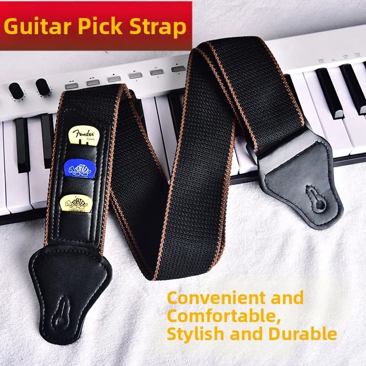 Adjustable Guitar Strap Built-in Pick Holder PU Leather Ends With 3 Free Picks Acoustic Electric Bass Guitar Music Accessories