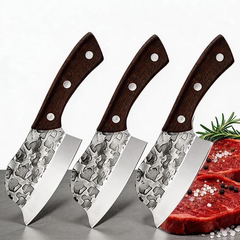 Coltello da Cucina Forgiato a Mano WXCOO, Coltello da Taglio Martellato in Acciaio Inossidabile, Mannaia per Carne, Coltello per Macellazione e Sfilettatura del Pesce