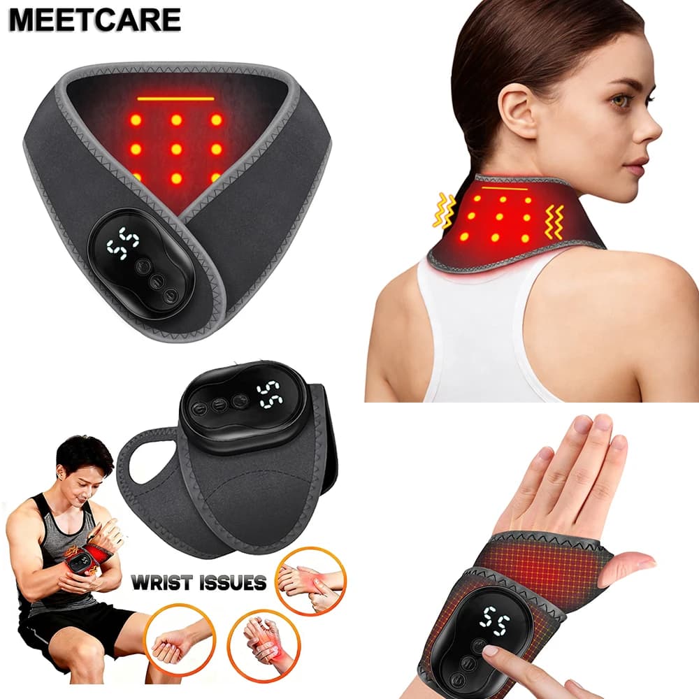 Heating Neck Wrist Massage with 3 Heat Settings Electric Thermal Hand Brace Heat Pad Vibration Massage For Men Women Elderly