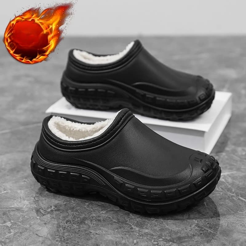 Pantofole in cotone per uomo e donna, nuovo stile invernale, con tacco, foderate in pile, antiscivolo, impermeabili, calde pantofole a punta chiusa